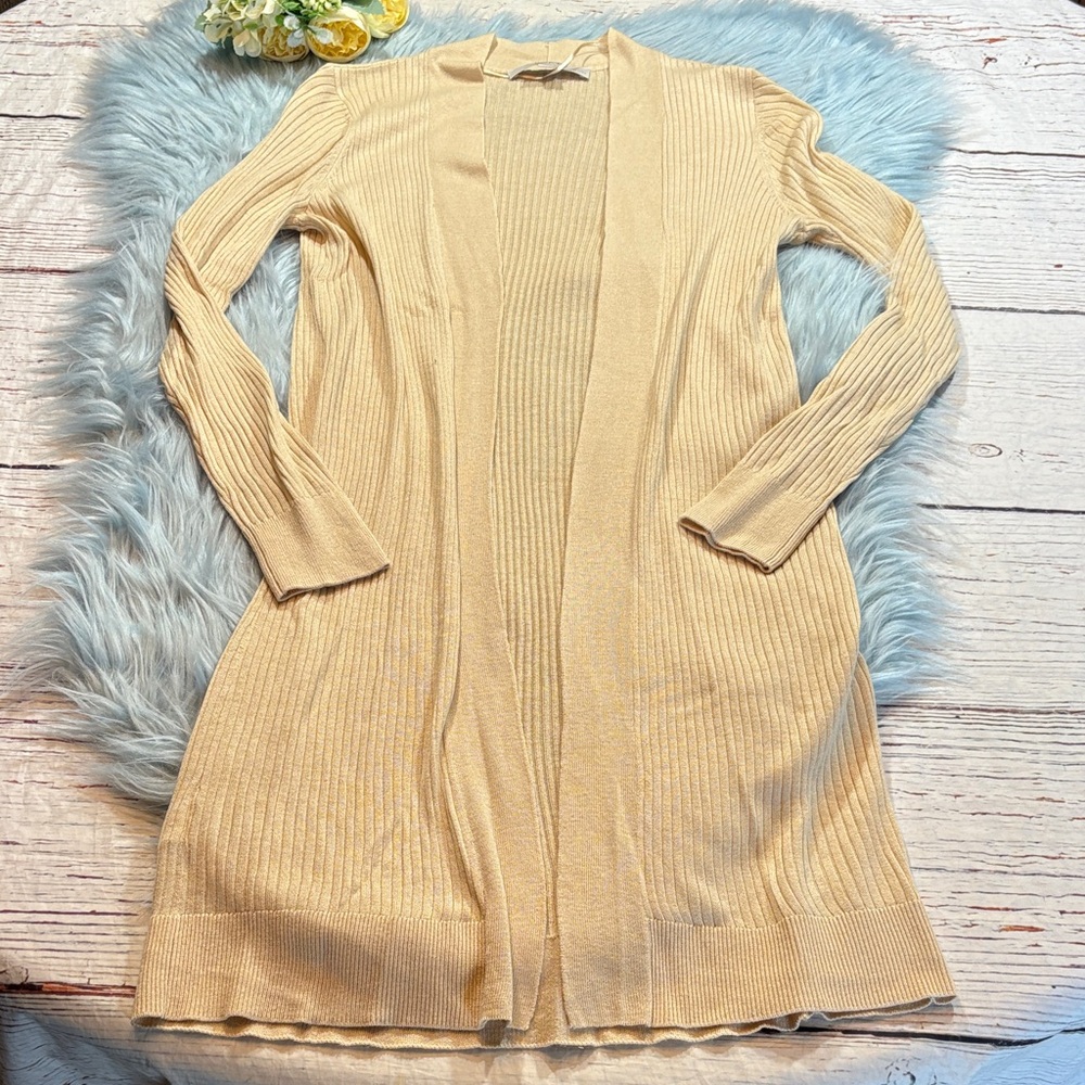 LOFT Ribbed Long Lightweight Open Front Cardigan Sweater sz XSP